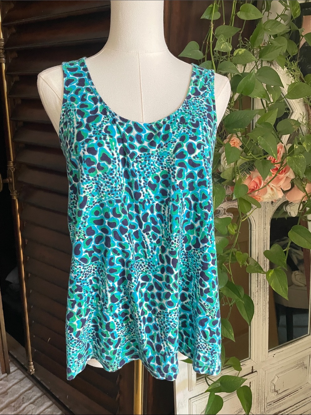 Lily Pulitzer Cotton Biased Tank Top Small Blue Teal Navy - Picture 2 of 8